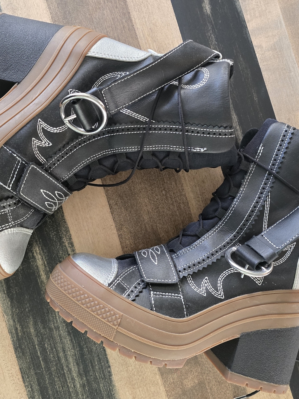 Converse Black and Brown Chunky Platform Heeled Ankle Boots